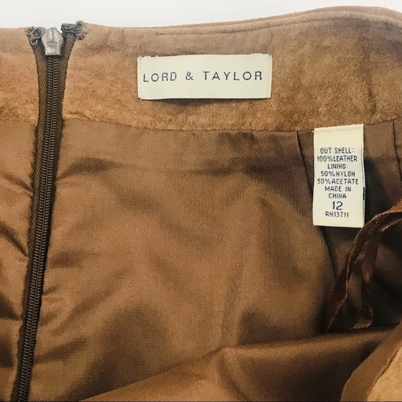 Lord & Taylor Brown Suede Scalloped Lined Skirt - Picture 3 of 8